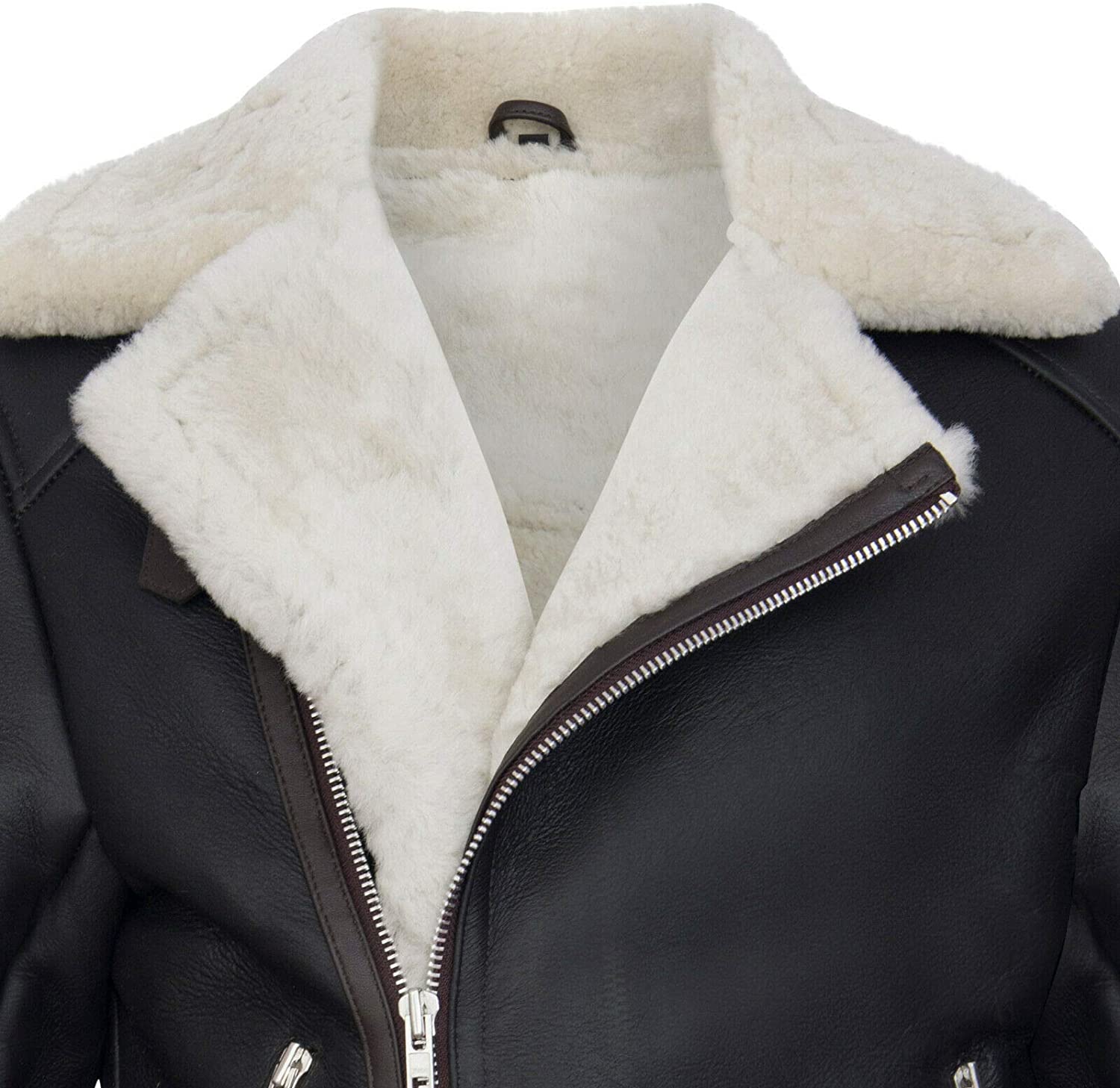 Men's Retro RAF B3 Pilot Real Sheepskin Shearling Biker Leather Jacket - Shearling leather