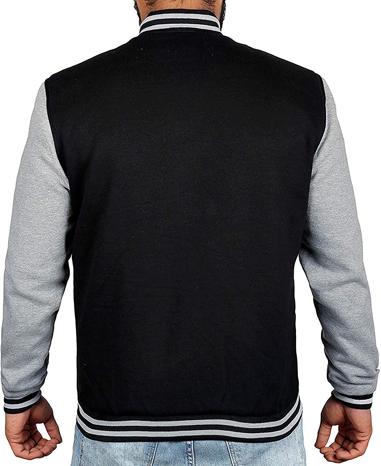 Mens Letterman jacket - Varsity Baseball Men Bomber Jackets With Grey Sleeves - Shearling leather