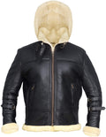 B3 Bomber Jacket Real Shearling B3 Bomber Jacket Removable Hood Black - Shearling leather