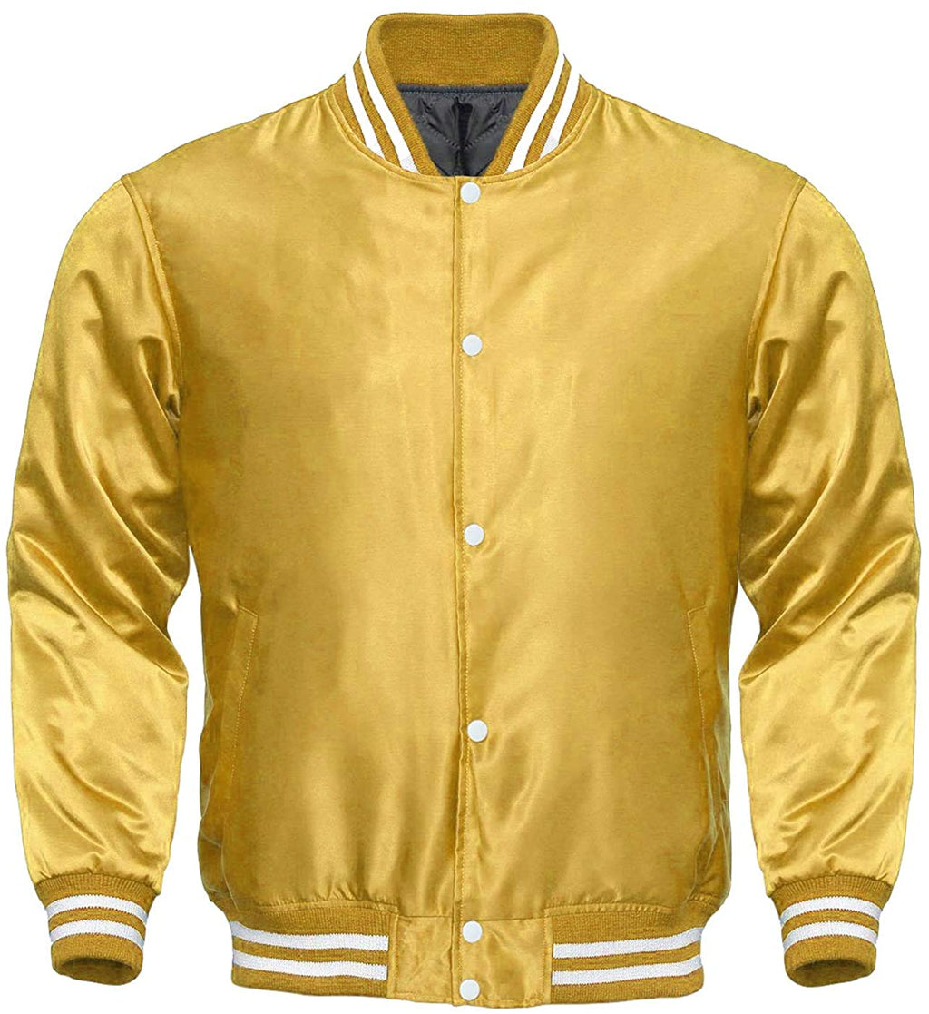 Varsity Letterman Baseball Bomber Vintage Retro All Poly Satin Jacket - Shearling leather