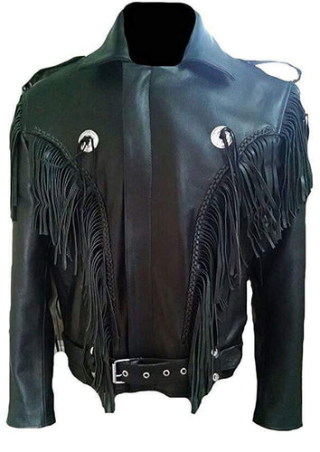 Men's Leather Tussles Bomber Biker Jacket - Shearling leather