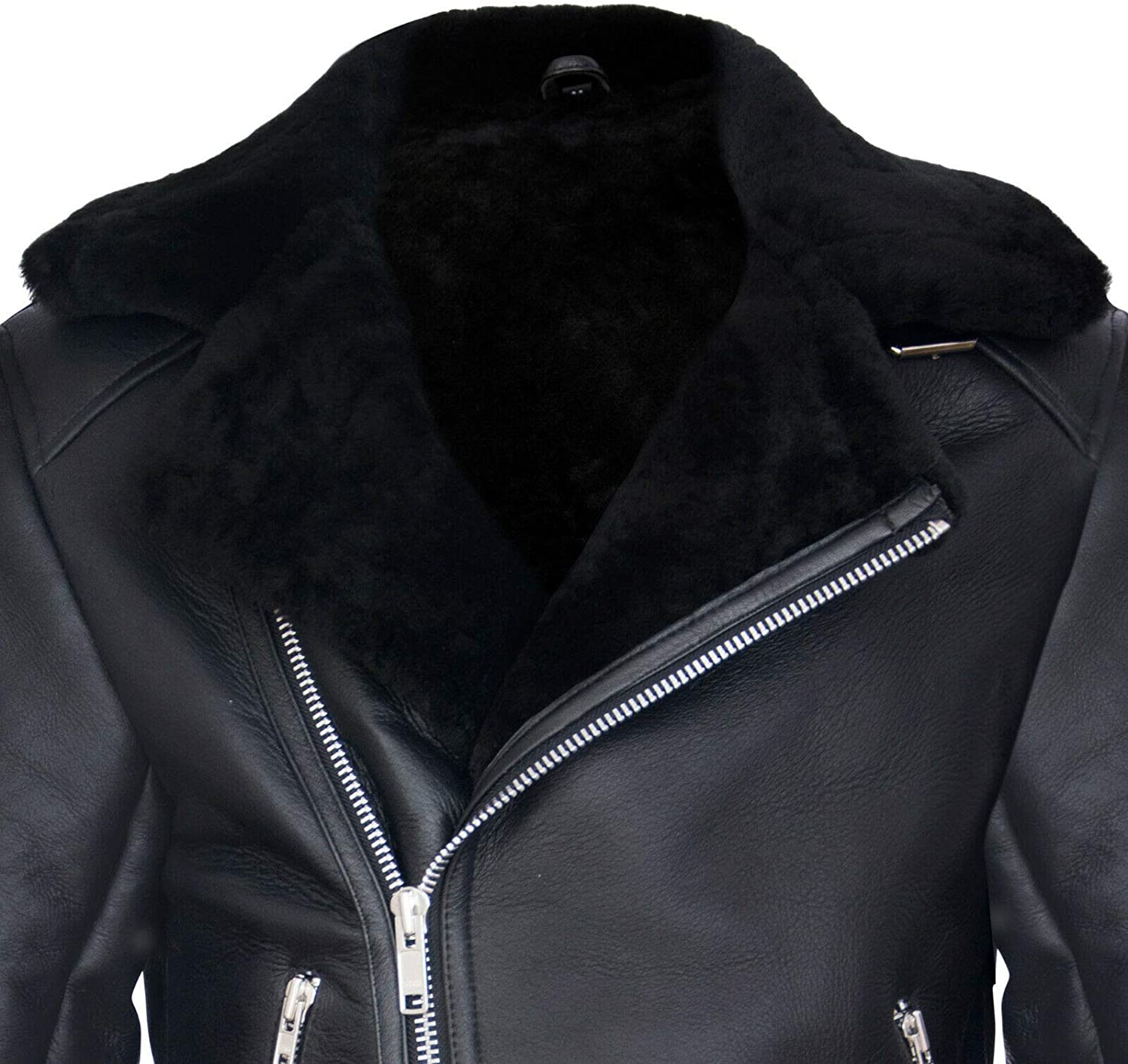 Men's Retro RAF B3 Pilot Real Sheepskin Shearling Biker Leather Jacket - Shearling leather