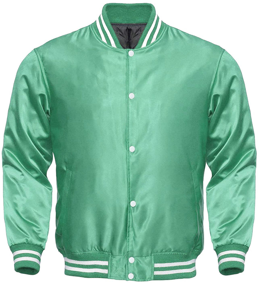 Varsity Letterman Baseball Bomber Vintage Retro All Poly Satin Jacket - Shearling leather