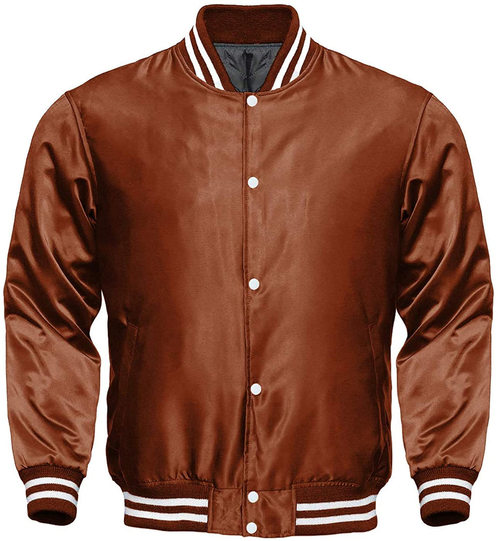 Varsity Letterman Baseball Bomber Vintage Retro All Poly Satin Jacket - Shearling leather