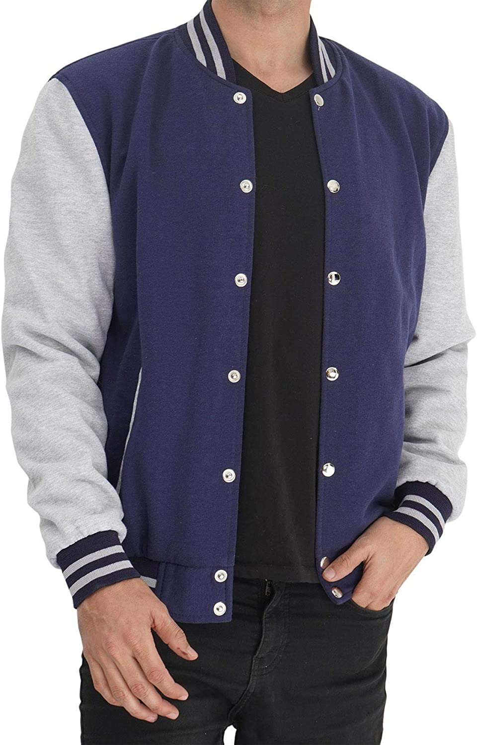 Mens Letterman jacket - Varsity Baseball Men Bomber Jackets With Grey Sleeves - Shearling leather
