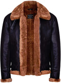 Men's Aviator Ginger Brown B3 Real Shearling Sheepskin Leather Bomber Flying Jacket - Shearling leather