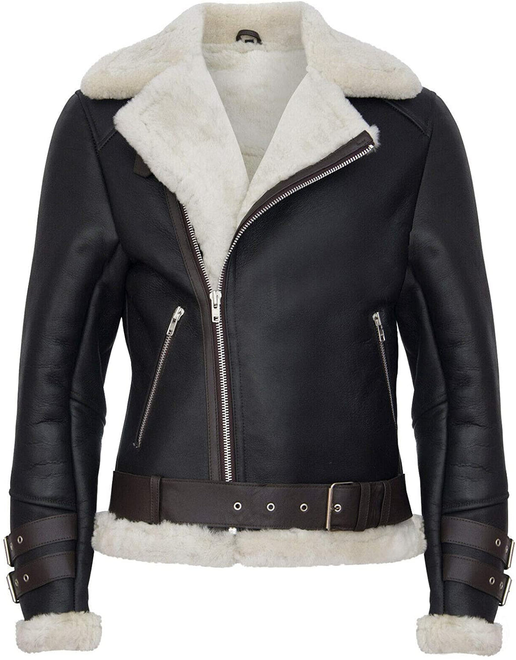 Men's Retro RAF B3 Pilot Real Sheepskin Shearling Biker Leather Jacket - Shearling leather
