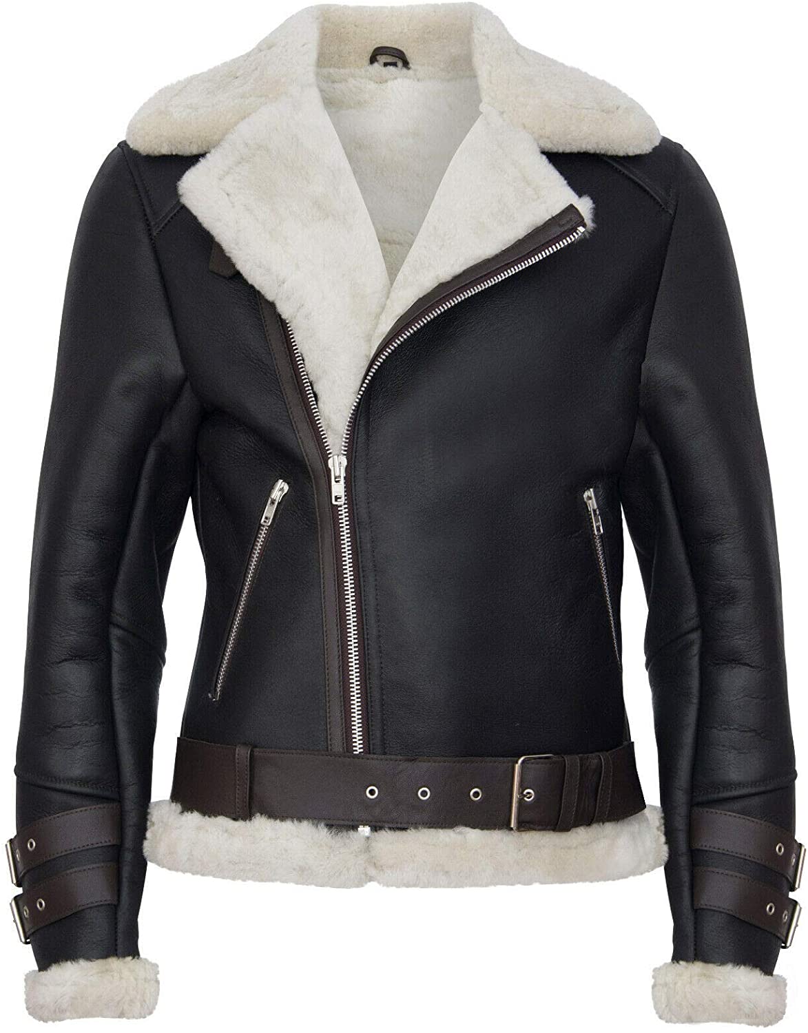 Men's Retro RAF B3 Pilot Real Sheepskin Shearling Biker Leather Jacket - Shearling leather