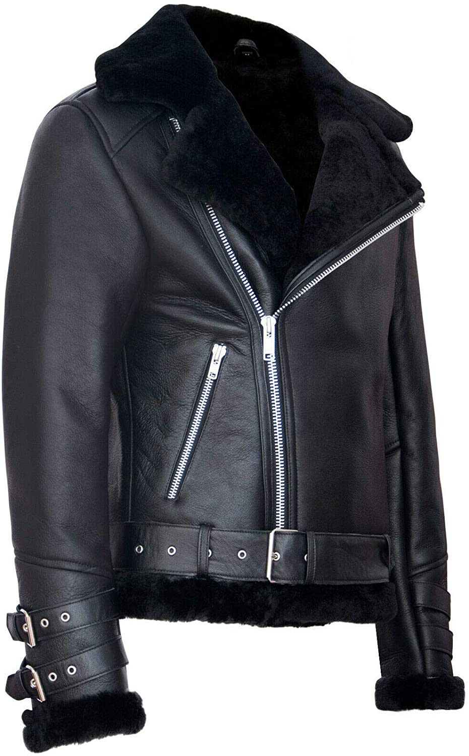 Men's Retro RAF B3 Pilot Real Sheepskin Shearling Biker Leather Jacket - Shearling leather