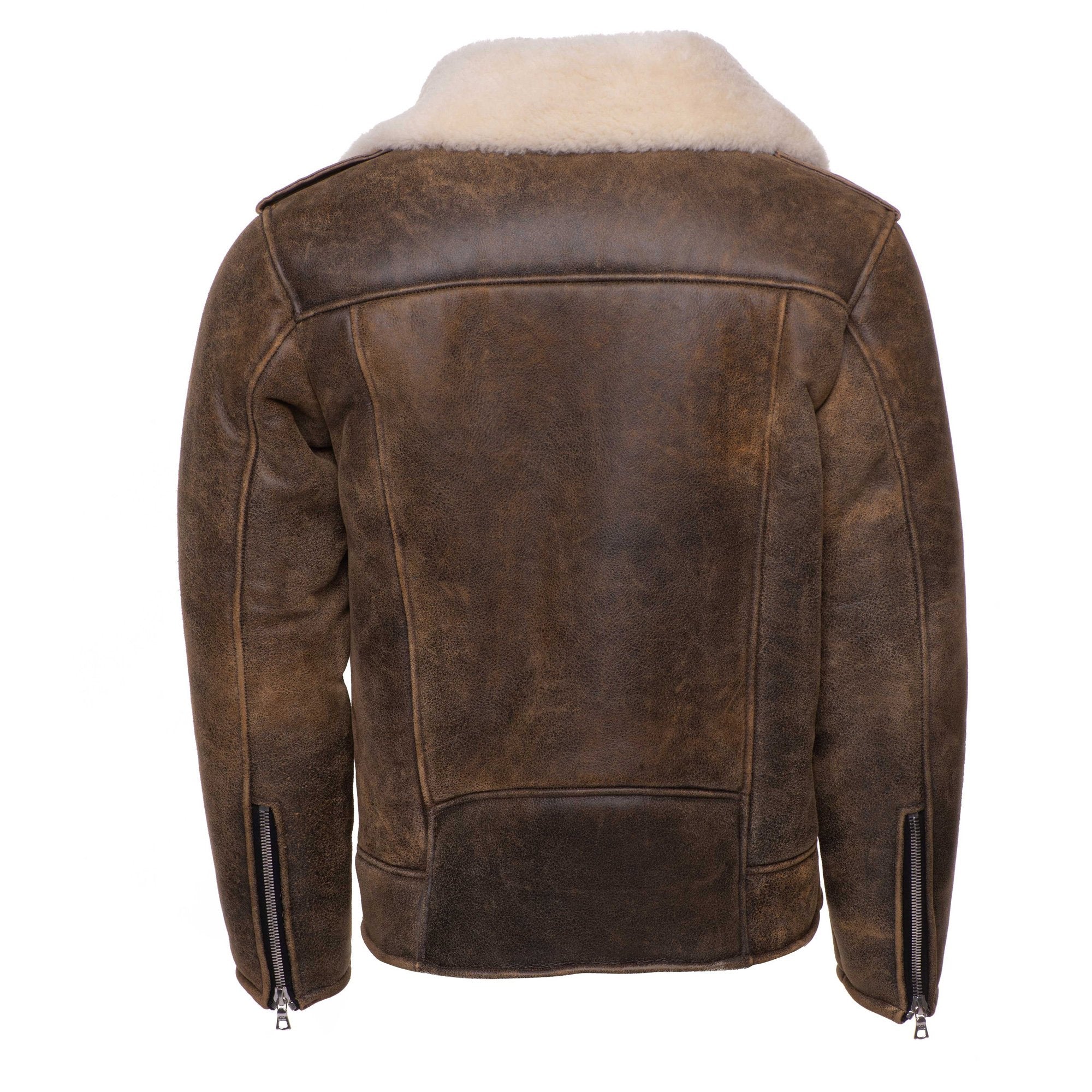 Carter's Distressed Biker bomber shearling jacket with notch lapels - Shearling leather