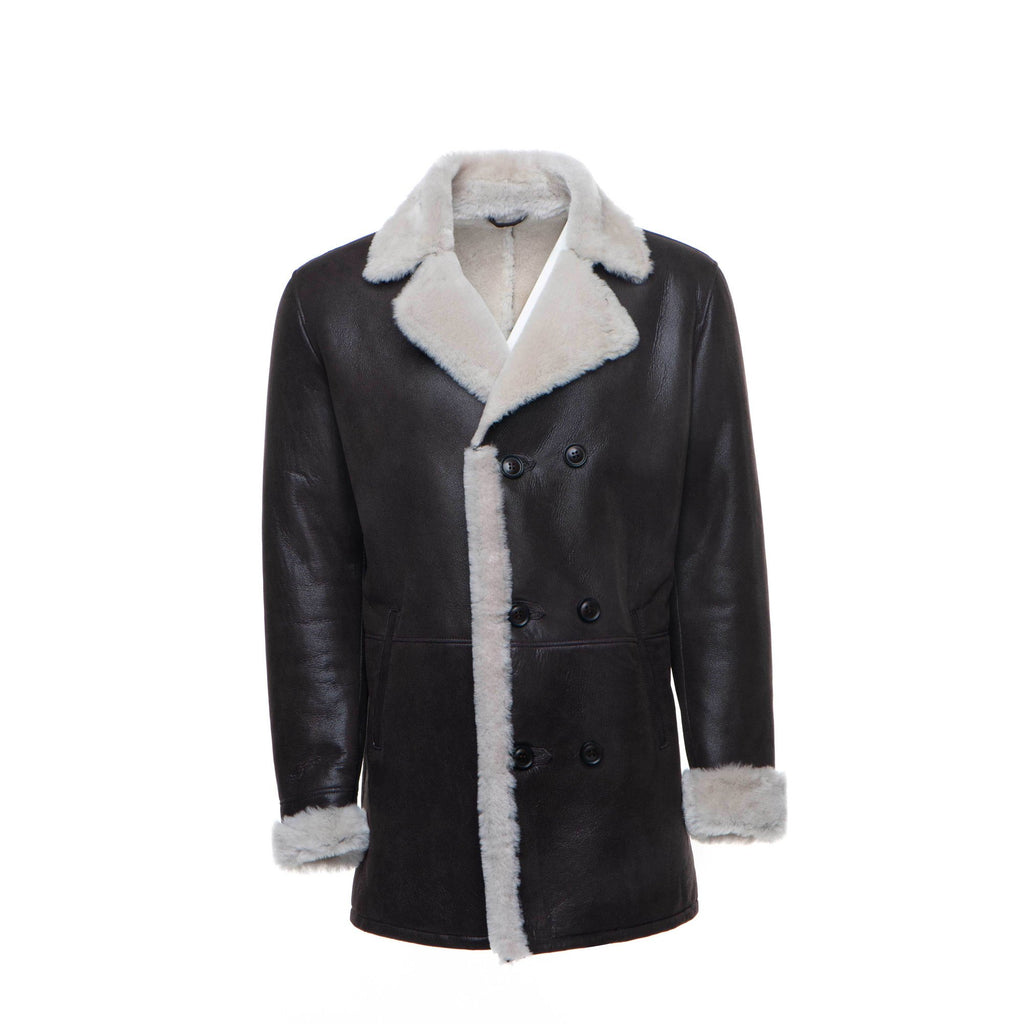 Jozef's 3/4 length brown shearling buttoned coat - Shearling leather