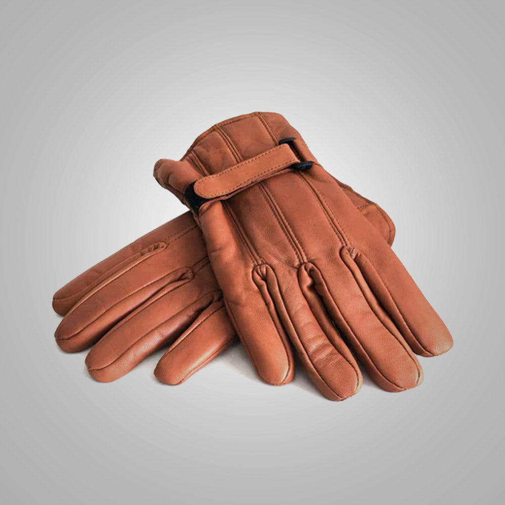 ‏Men's Light Brown Sheepskin Genuine leather Winter Gloves