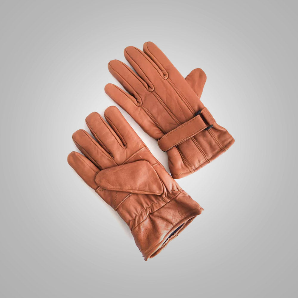 ‏Men's Light Brown Sheepskin Genuine leather Winter Gloves