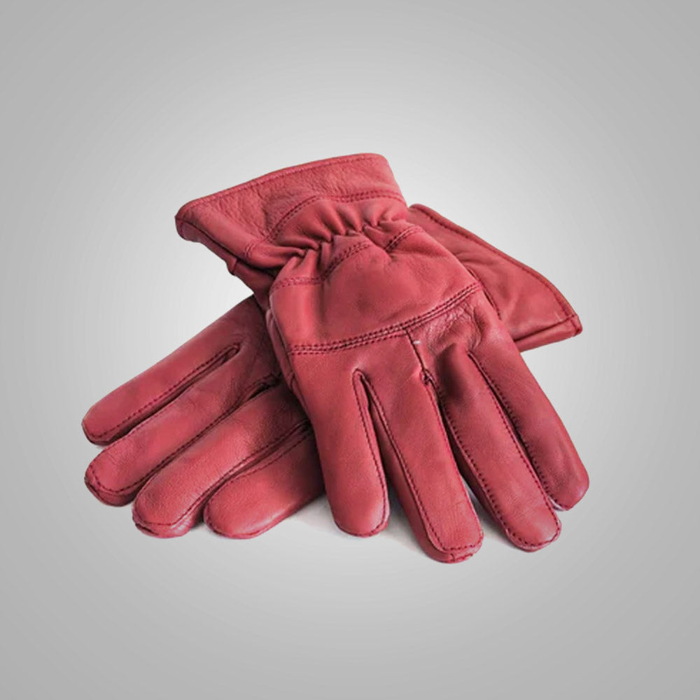 Men's Dark Red Perfect Strech Genuine Leather Winter Gloves
