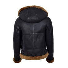 Load image into Gallery viewer, WOMENS BLACK HOODED B3 FLYING SHEARILING JACKET
