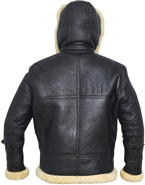 B3 Bomber Jacket Real Shearling B3 Bomber Jacket Removable Hood Black - Shearling leather