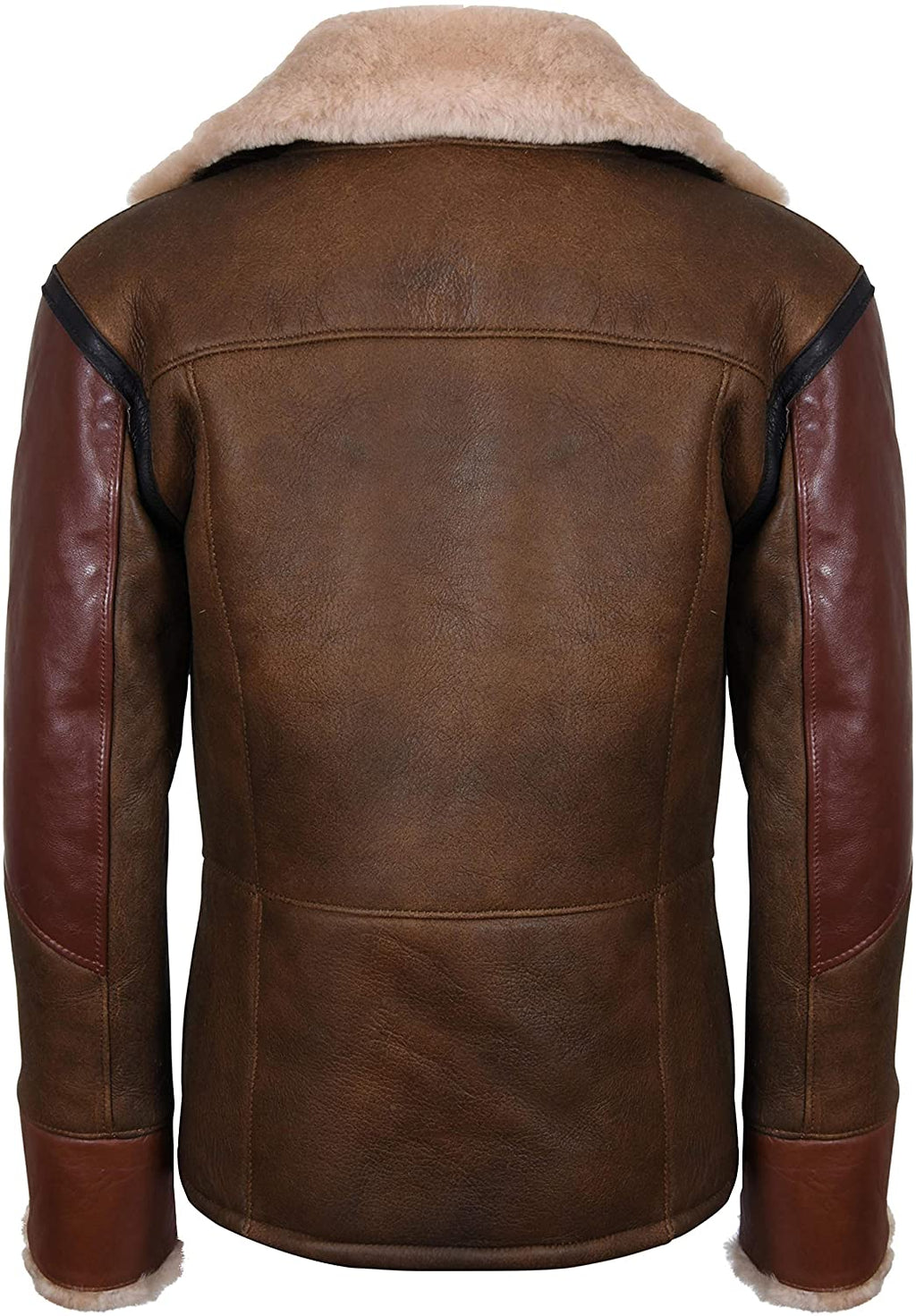 Mens Brown Crossover B3 Sheepskin Aviator Flying Leather Biker Jacket - Shearling leather