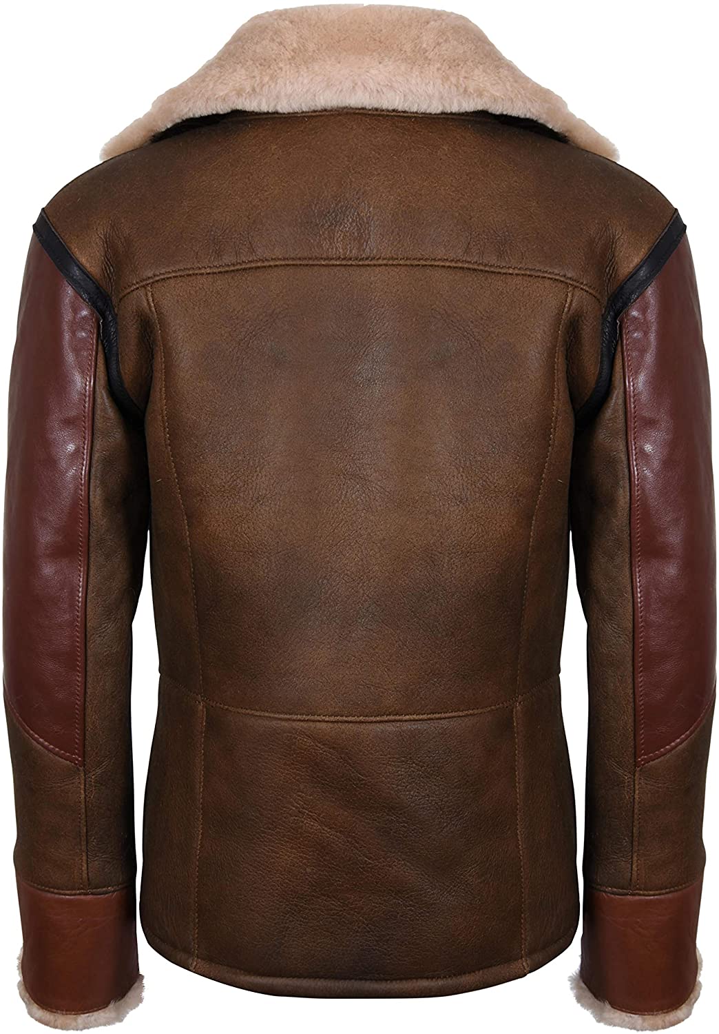 Mens Brown Crossover B3 Sheepskin Aviator Flying Leather Biker Jacket - Shearling leather