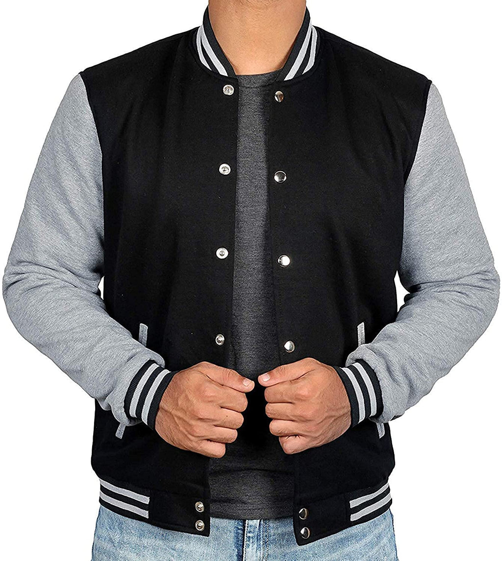 Mens Letterman jacket - Varsity Baseball Men Bomber Jackets With Grey Sleeves - Shearling leather
