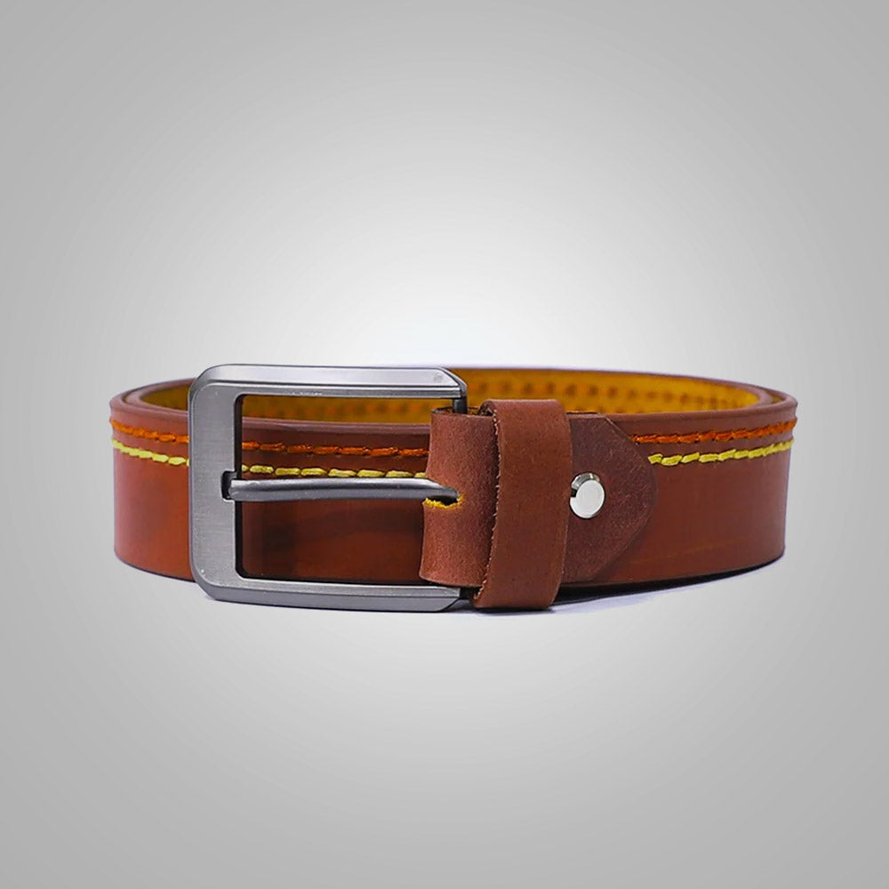 New Orange Tan With Multi Color Threads Leather Belt