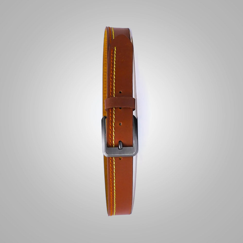 New Orange Tan With Multi Color Threads Leather Belt
