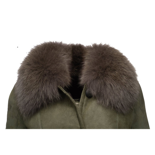 Caitlan's Shearling Sheepskin Long Coat with Fox Fur Trim - Shearling leather