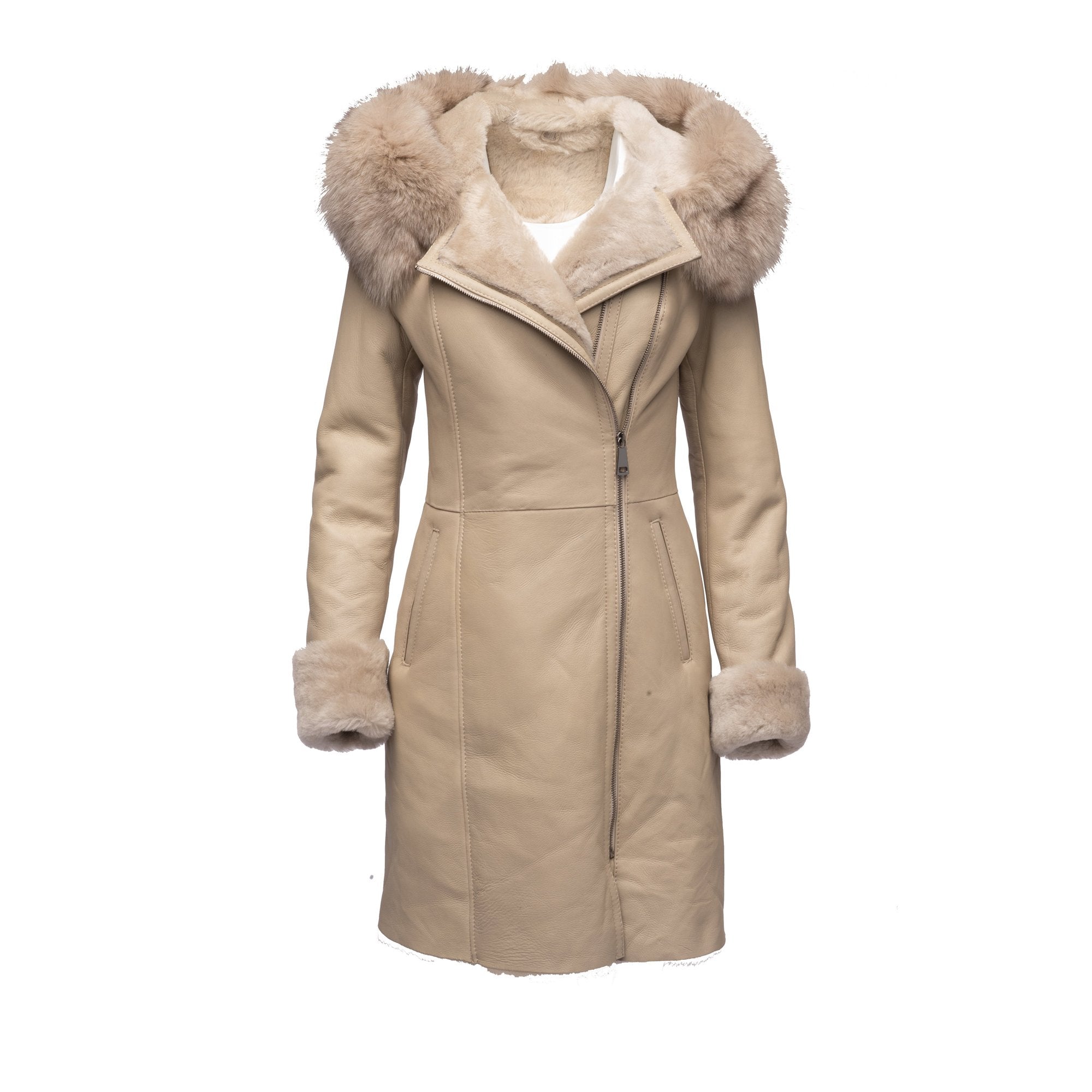Gracie's Hooded Sheepskin Shearling Jacket with fox fur - Shearling leather