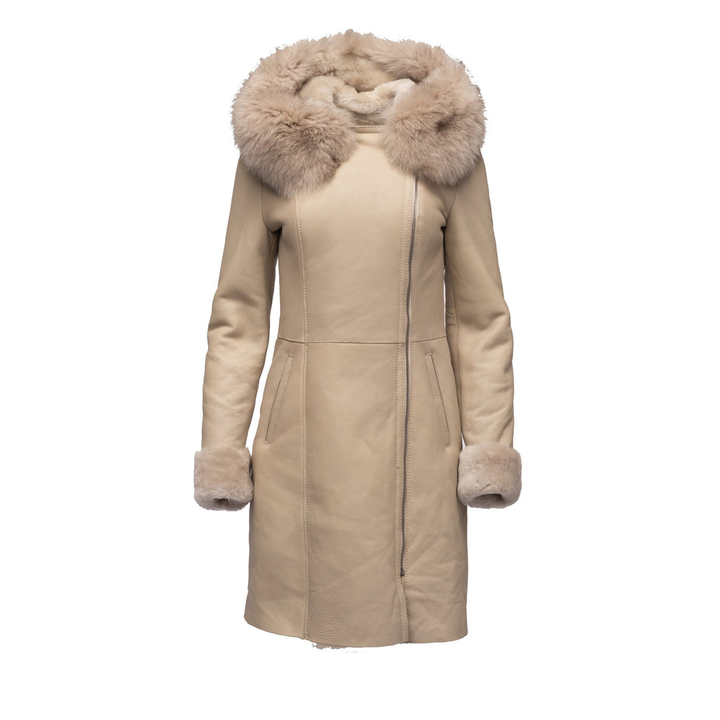 Gracie's Hooded Sheepskin Shearling Jacket with fox fur - Shearling leather