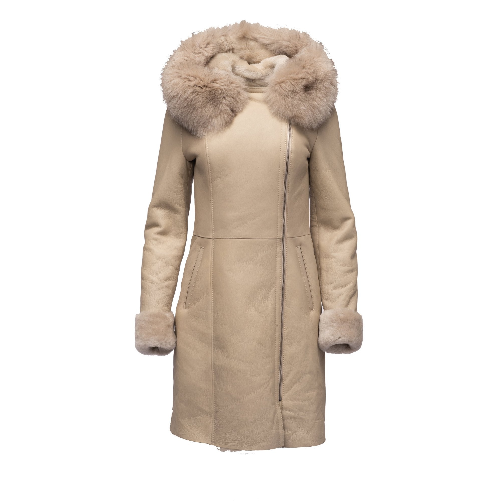 Gracie's Hooded Sheepskin Shearling Jacket with fox fur - Shearling leather