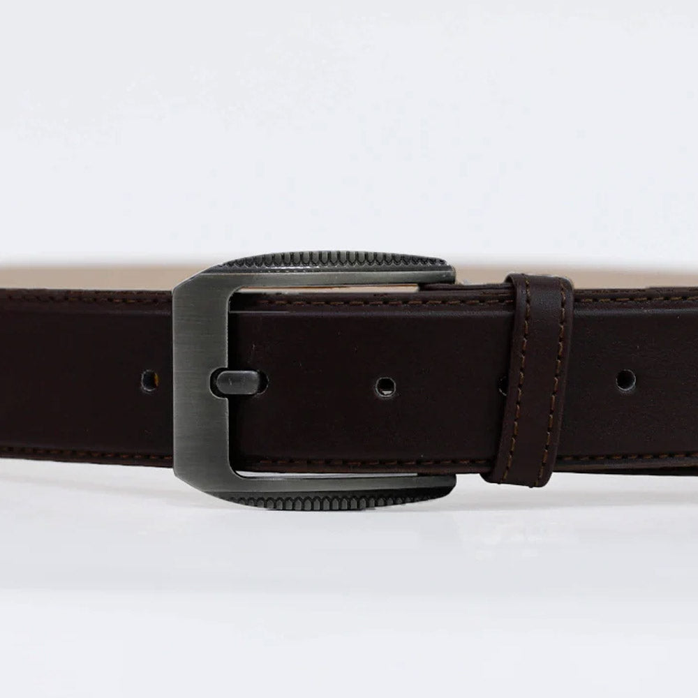 Men New Coffe Leather Belt With Thread Edging