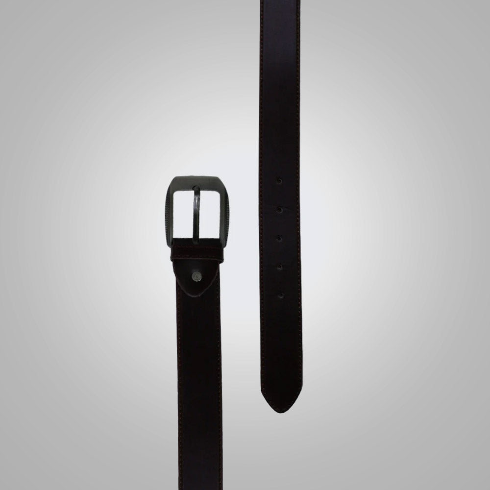 Men New Coffe Leather Belt With Thread Edging
