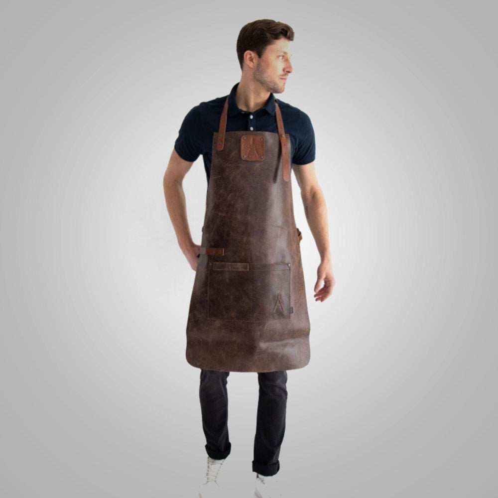 New Brown Men Handmade Sheepskin Long Leather Apron