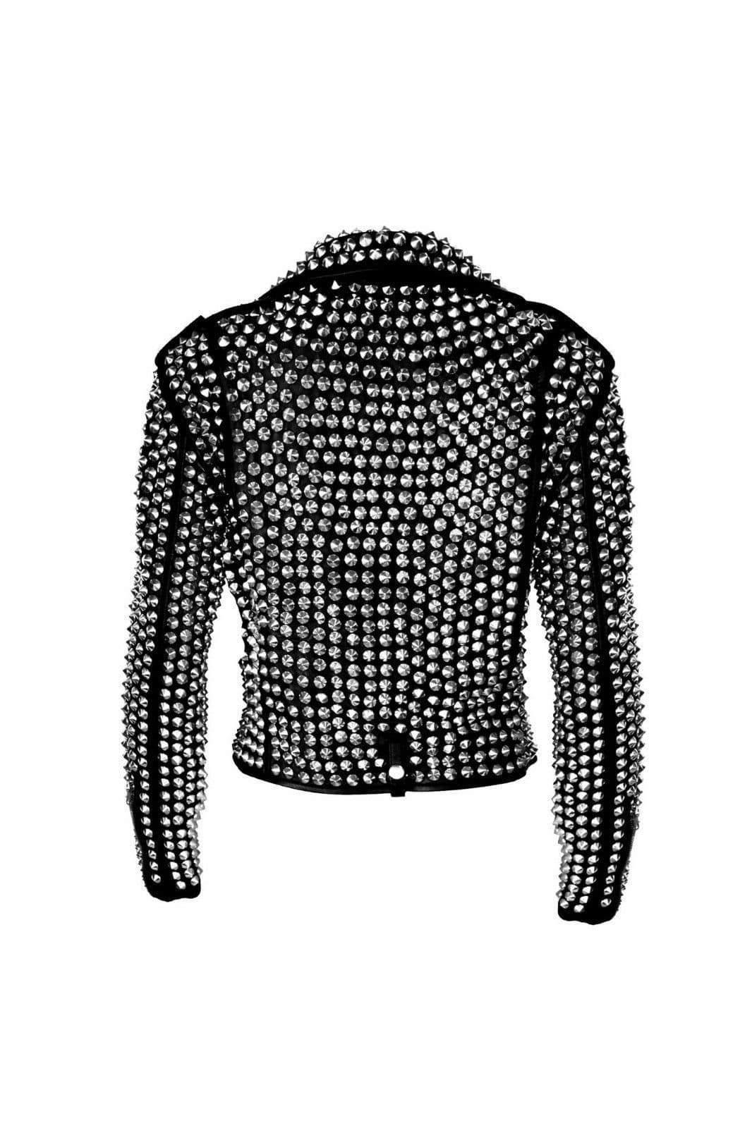 A.L.C Woman Full Silver Studded Punk Cowhide Leather Jacket - Shearling leather