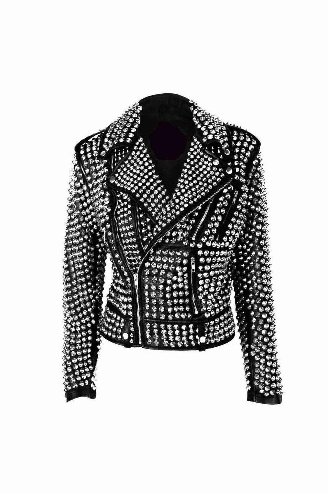 A.L.C Woman Full Silver Studded Punk Cowhide Leather Jacket - Shearling leather