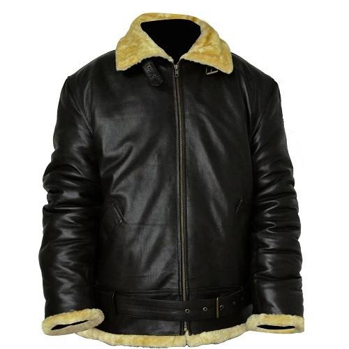 Aviator Men’s Black Leather Jacket - Shearling leather