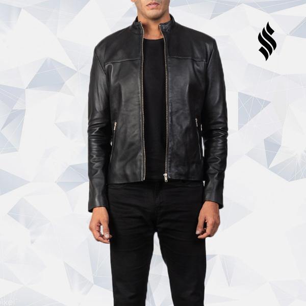 Adornica Black Leather Biker Jacket - Shearling leather