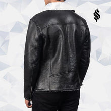 Load image into Gallery viewer, Alberto White Shearling Black Sheepskin Fur Leather Jacket
