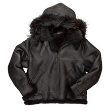 Load image into Gallery viewer, B-3 Black Hooded Bomber Jacket - Shearling leather
