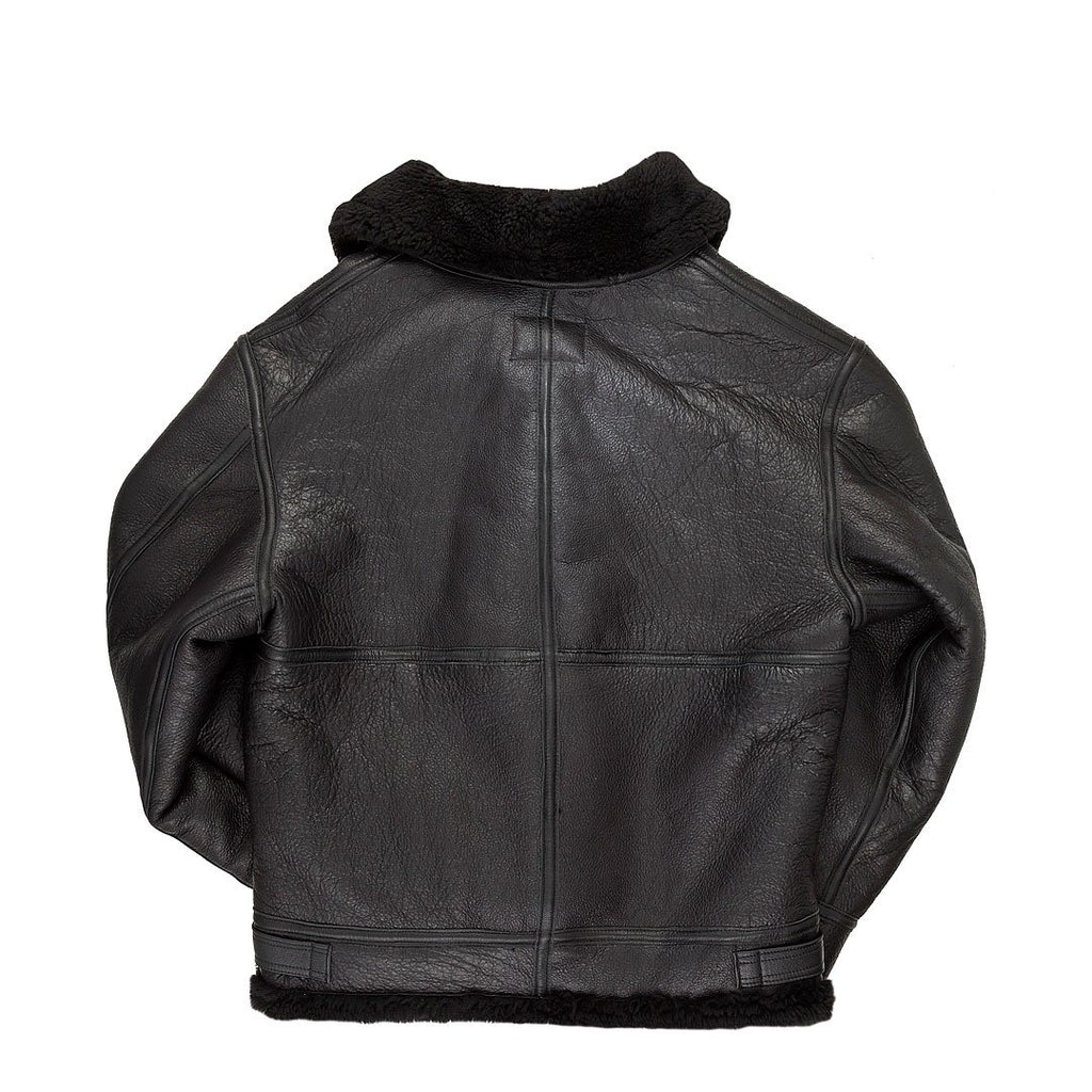 B-3 Black Hooded Bomber Jacket - Shearling leather