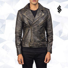 Load image into Gallery viewer, Allaric Alley Distressed Brown Leather Biker Jacket - Shearling leather
