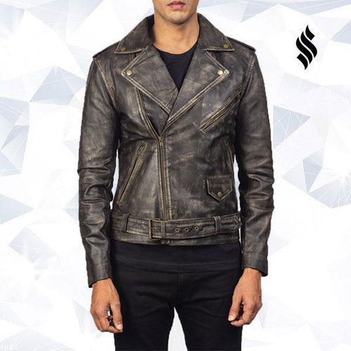 Allaric Alley Distressed Brown Leather Biker Jacket - Shearling leather