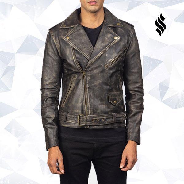 Allaric Alley Distressed Brown Leather Biker Jacket - Shearling leather