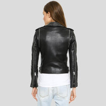 Load image into Gallery viewer, Amia Black Studded Leather Jacket - Shearling leather
