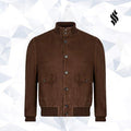Antigua Chocolate Suede Handmade Bomber Leather Jacket - Shearling leather