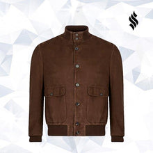 Load image into Gallery viewer, Antigua Chocolate Suede Handmade Bomber Leather Jacket - Shearling leather
