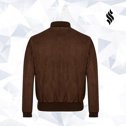 Antigua Chocolate Suede Handmade Bomber Leather Jacket - Shearling leather
