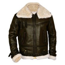 Load image into Gallery viewer, Army Green Men B3 Bomber Shearling Leather Jacket - Shearling leather
