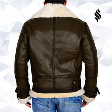 Load image into Gallery viewer, WW2 Pilot Army Green Men B3 Bomber Shearling Real Leather Jacket
