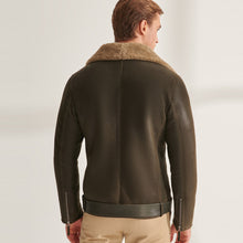 Load image into Gallery viewer, Army Green B3 Airforce Shearling Sheepskin Aviator Leather Jacket
