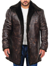 Load image into Gallery viewer, Men Distressed Brown Fur Collar Jacket - Shearling leather
